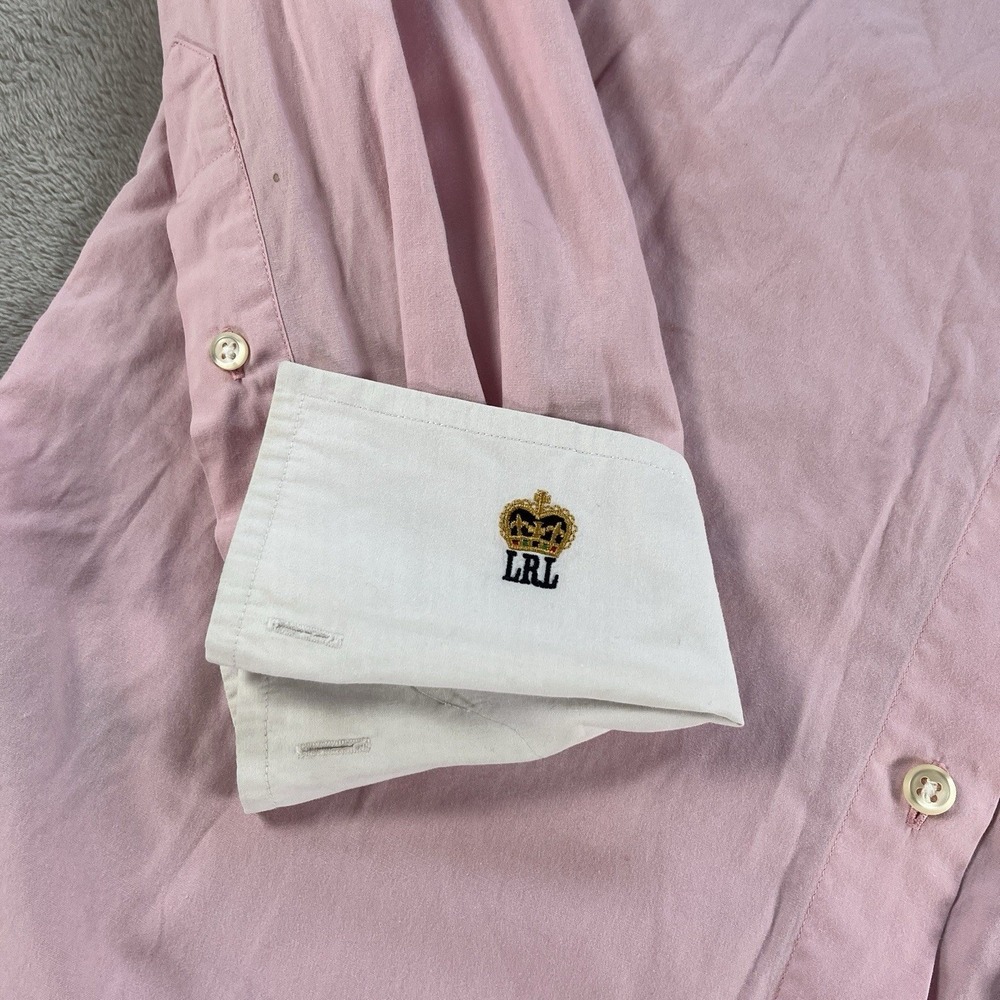 Vintage Y2K Lauren Ralph Lauren Button Down Shirt 10 Pink Contrast Old Money - Picture 3 of 13